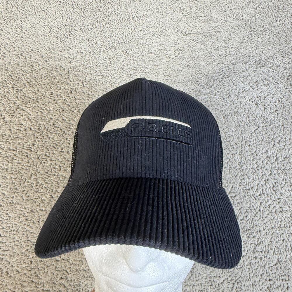 Fabletics Hat Snap Back Trucker Mens One Size Black Corduroy Mesh Embroidered